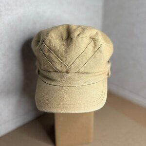 Betmar New York Tan Military Cadet Hat Women’s Canvas Cap Gold Star Studs